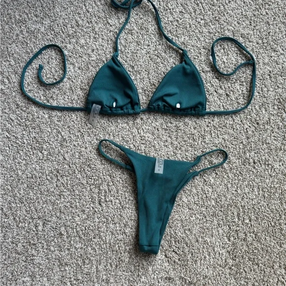 Teal Triangle String Bikini Set - Women Swim - Picture 2 of 3